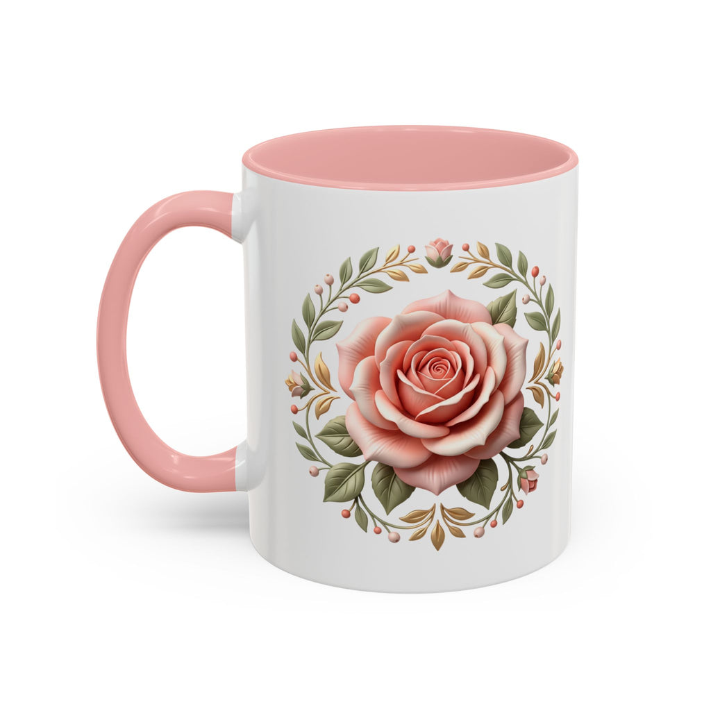 Rose Wreath Accent Coffee Mug — Floral 11/15oz Tea & Coffee Cup