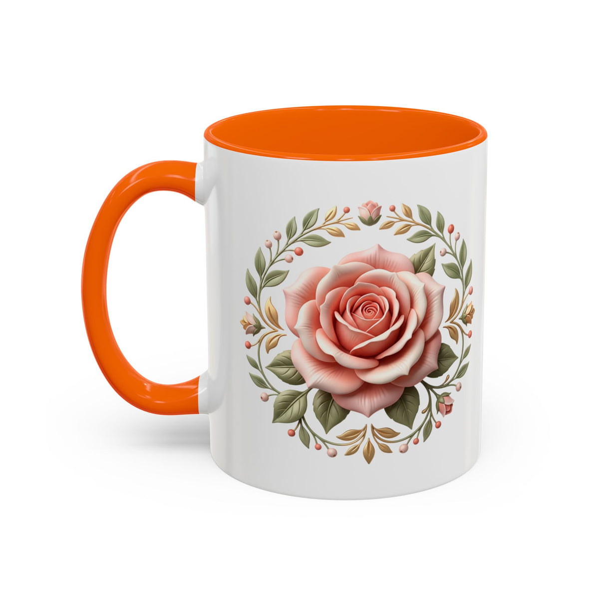 Rose Wreath Accent Coffee Mug — Floral 11/15oz Tea & Coffee Cup