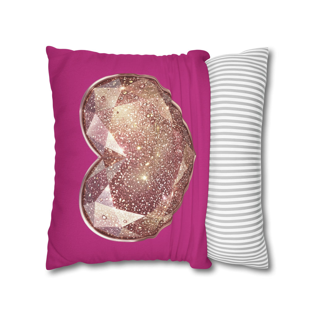 Sparkling Rose Gold Heart Throw Pillowcase- Magenta