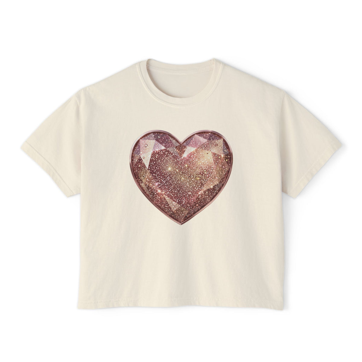 Glitter Gem Heart Boxy Tee — Women's Sparkle Heart Graphic Shirt