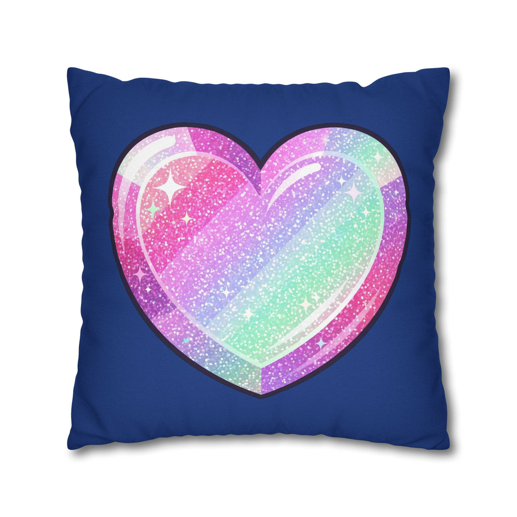 Pastel Glitter Heart Pillowcase Spun Polyester Square Pillowcase- Navy