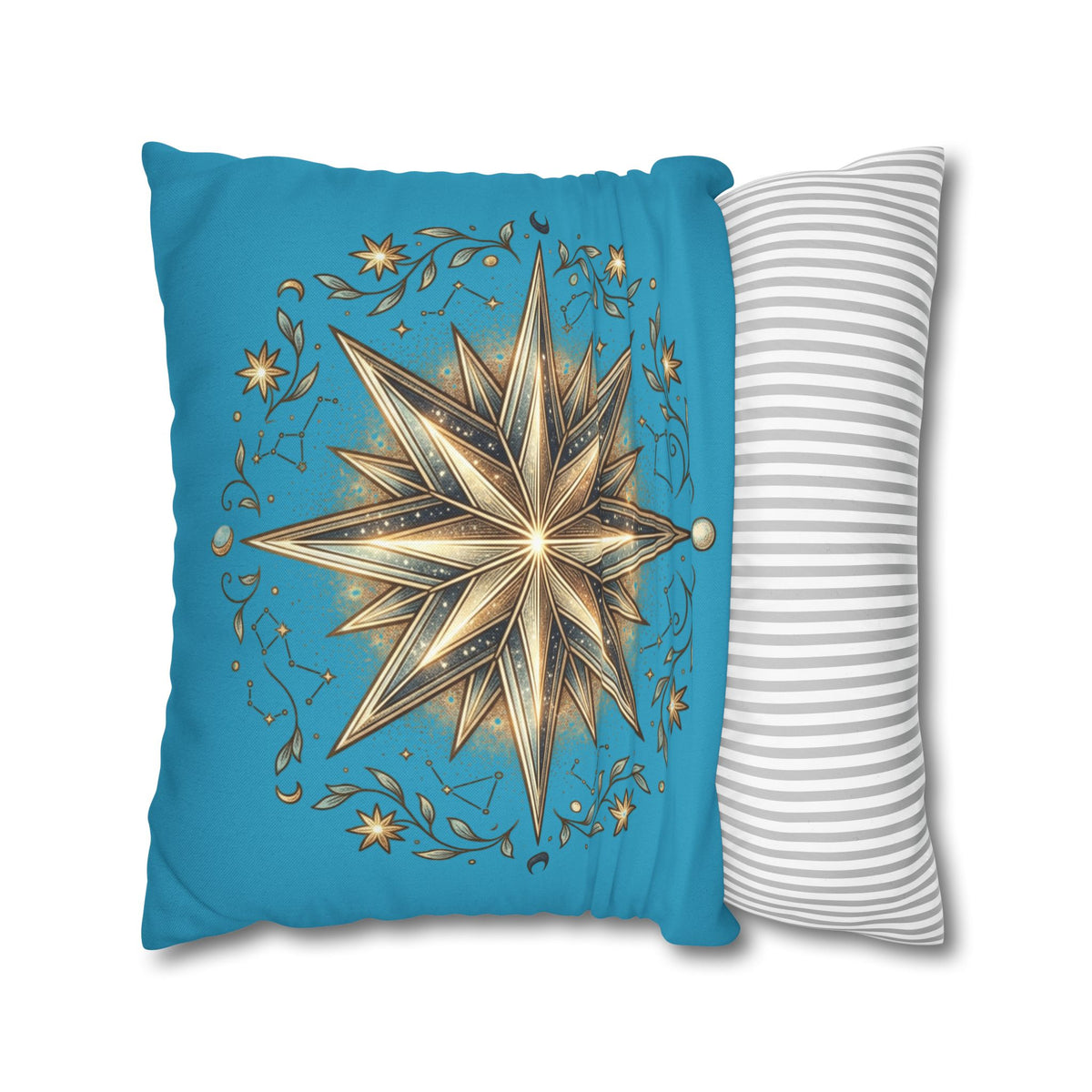 Star Print Turquoise Spun Polyester Square Pillowcase