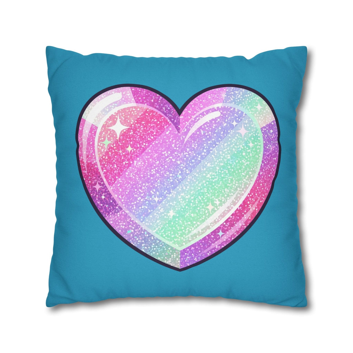 Pastel Glitter Heart Pillowcase Spun Polyester Square Pillowcase- Turquoise