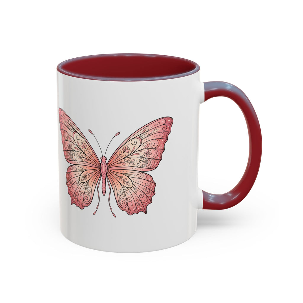Pink Watercolor Butterfly Accent Coffee Mug — Floral Boho Tea & Coffee Cup (11/15oz)