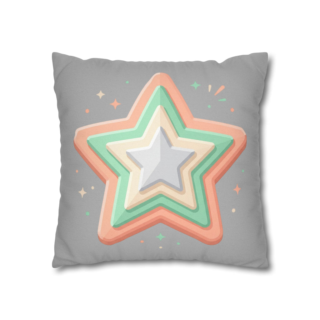 Star Shape Grey Spun Polyester Square Pillowcase