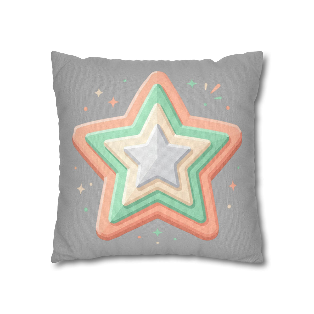 Star Shape Grey Spun Polyester Square Pillowcase