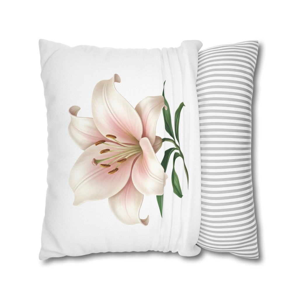 Pink Lily Floral Pillowcase — Decorative Square Throw Pillow Cover