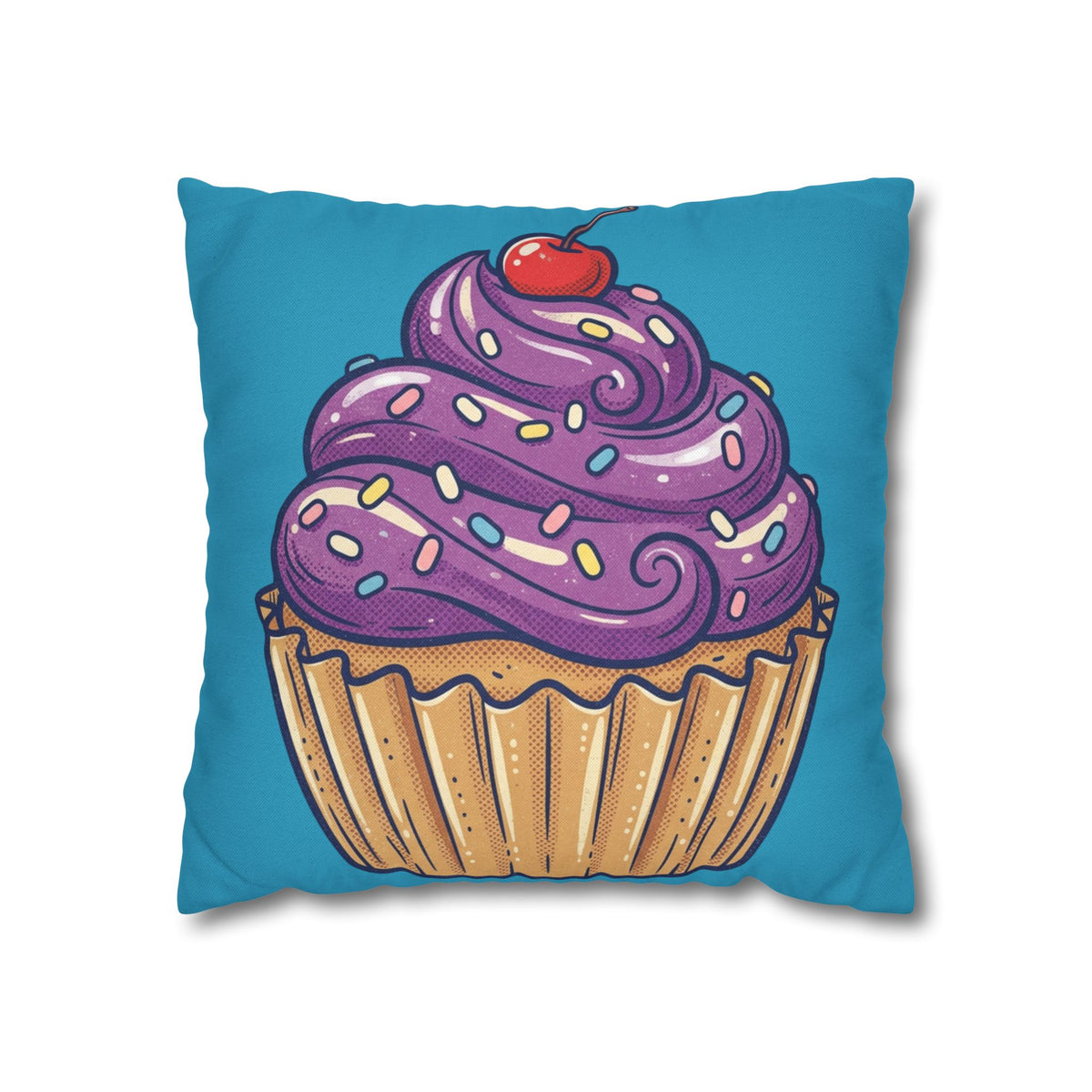Cupcake Pillowcase — Cute Purple Frosting Decorative Throw Pillow- Turquoise
