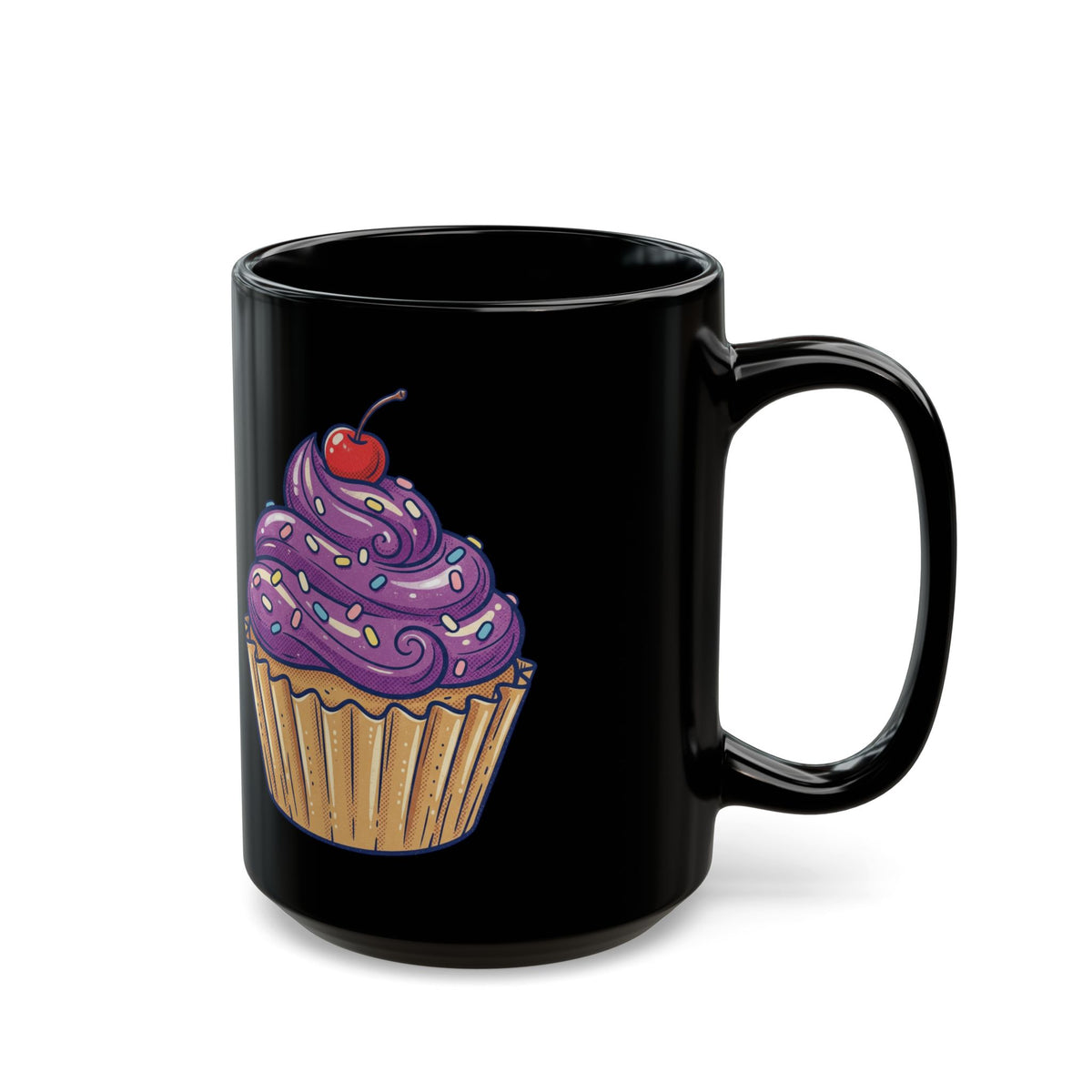 Purple Frosting Cupcake Black Mug (11oz, 15oz)