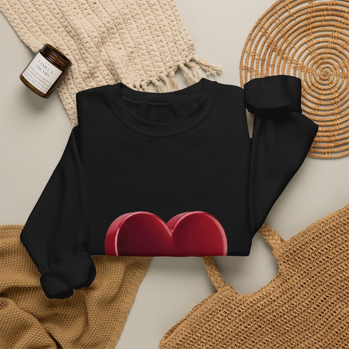 Heart Graphic Sweatshirt — Minimal 3D Red Heart Crewneck for Valentine’s & Everyday Wear