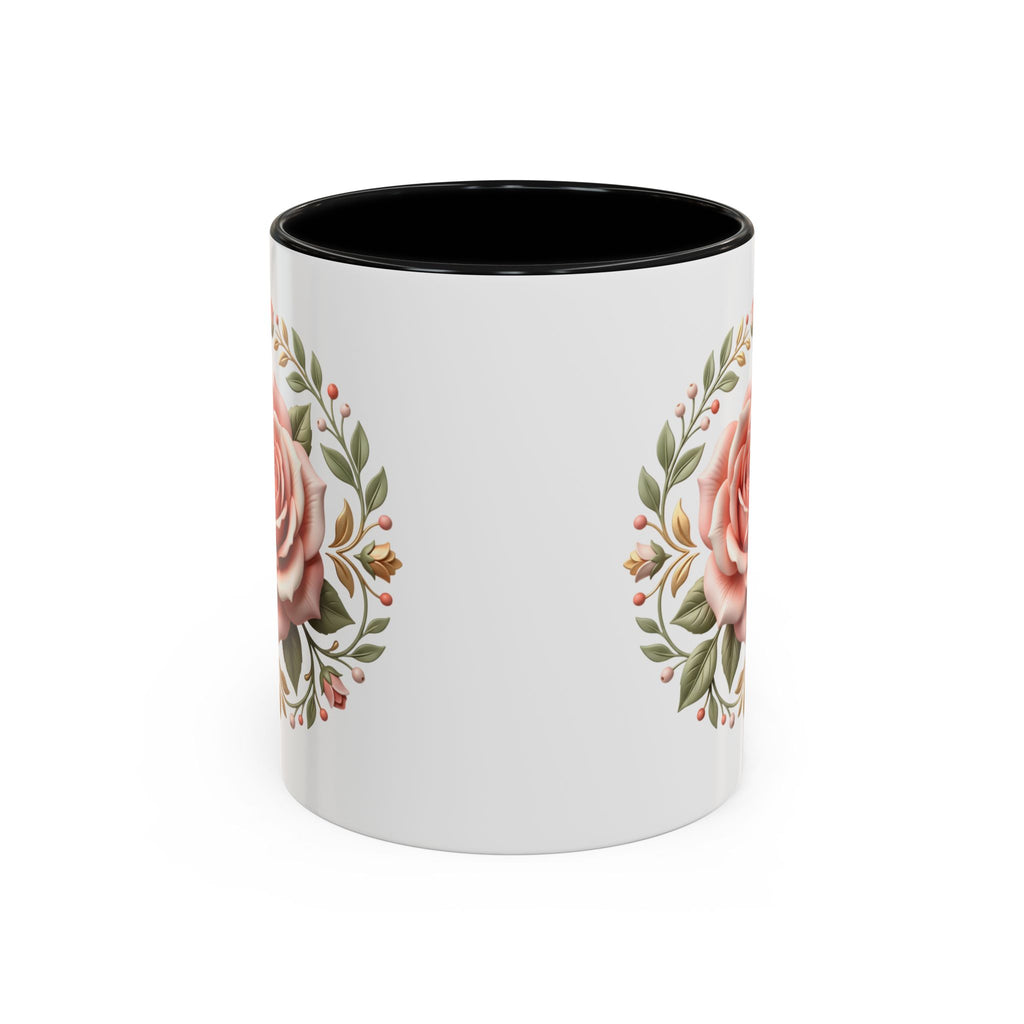 Rose Wreath Accent Coffee Mug — Floral 11/15oz Tea & Coffee Cup