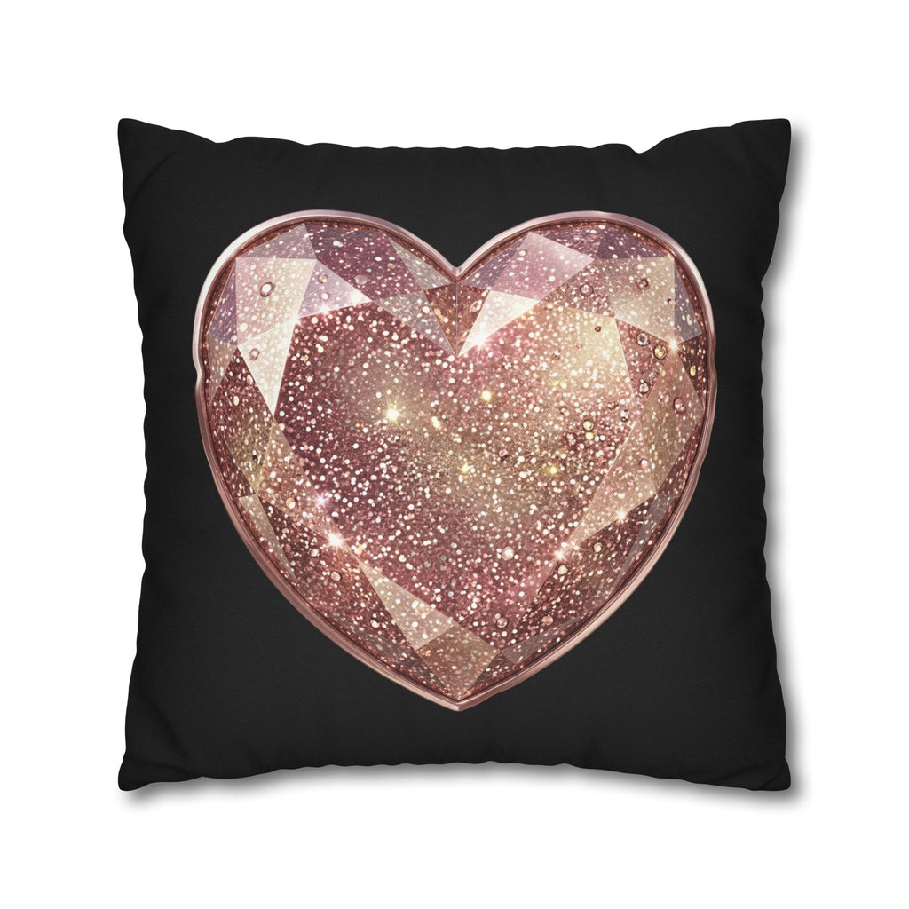 Glitter Rose Gold Crystal Heart Pillowcase- Black