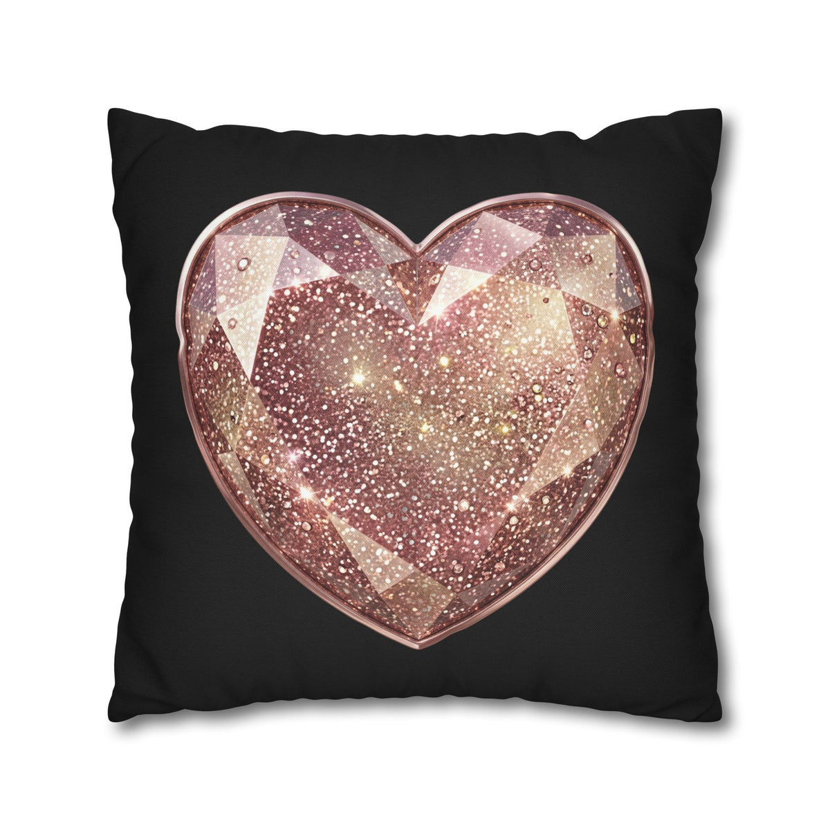 Glitter Rose Gold Crystal Heart Pillowcase- Black