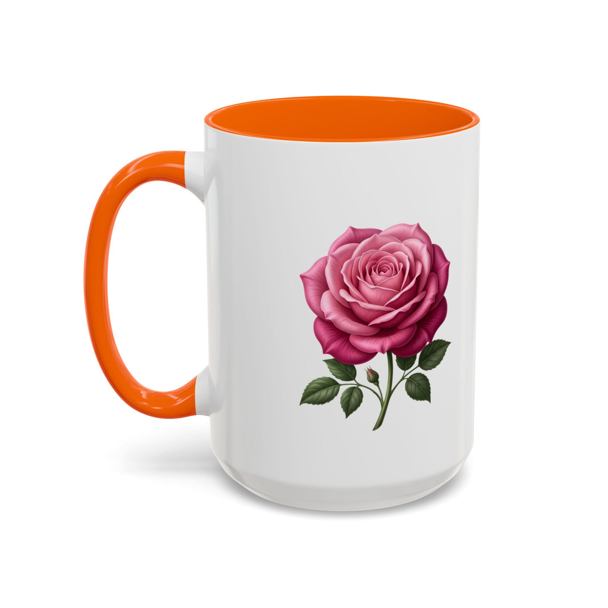 Pink Rose Accent Coffee Mug — Floral Tea & Coffee Cup (11/15 oz)