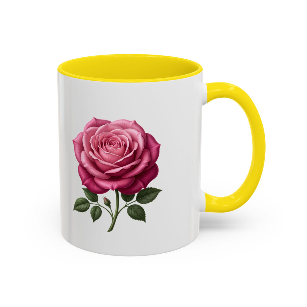 Pink Rose Accent Coffee Mug — Floral Tea & Coffee Cup (11/15 oz)