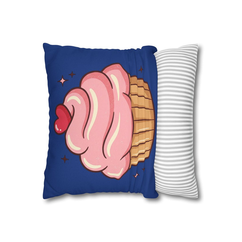 Pink Cupcake Spun Polyester Square Pillowcase- Navy