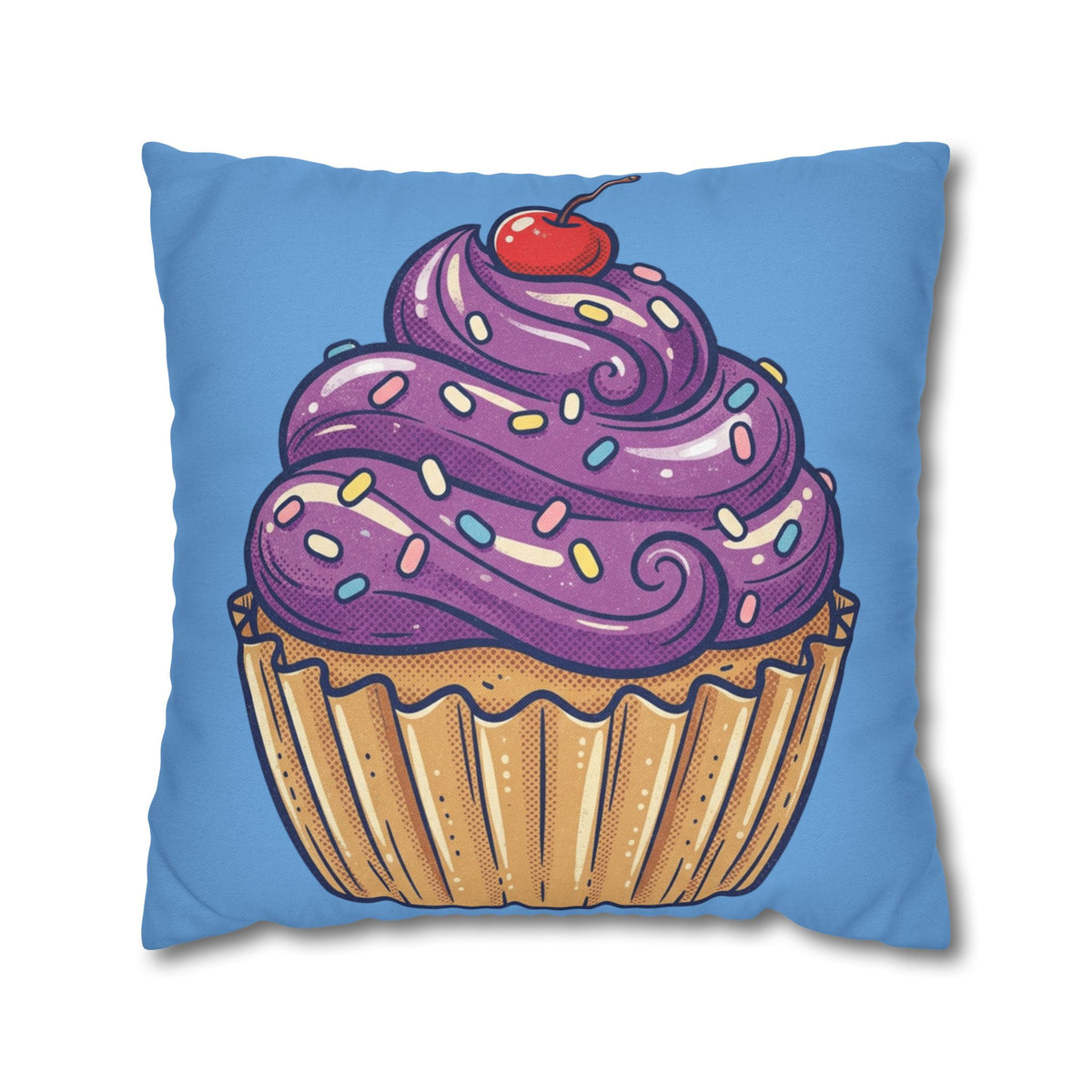 Cupcake Pillowcase — Cute Purple Frosting Decorative Throw Pillow- Light Blue