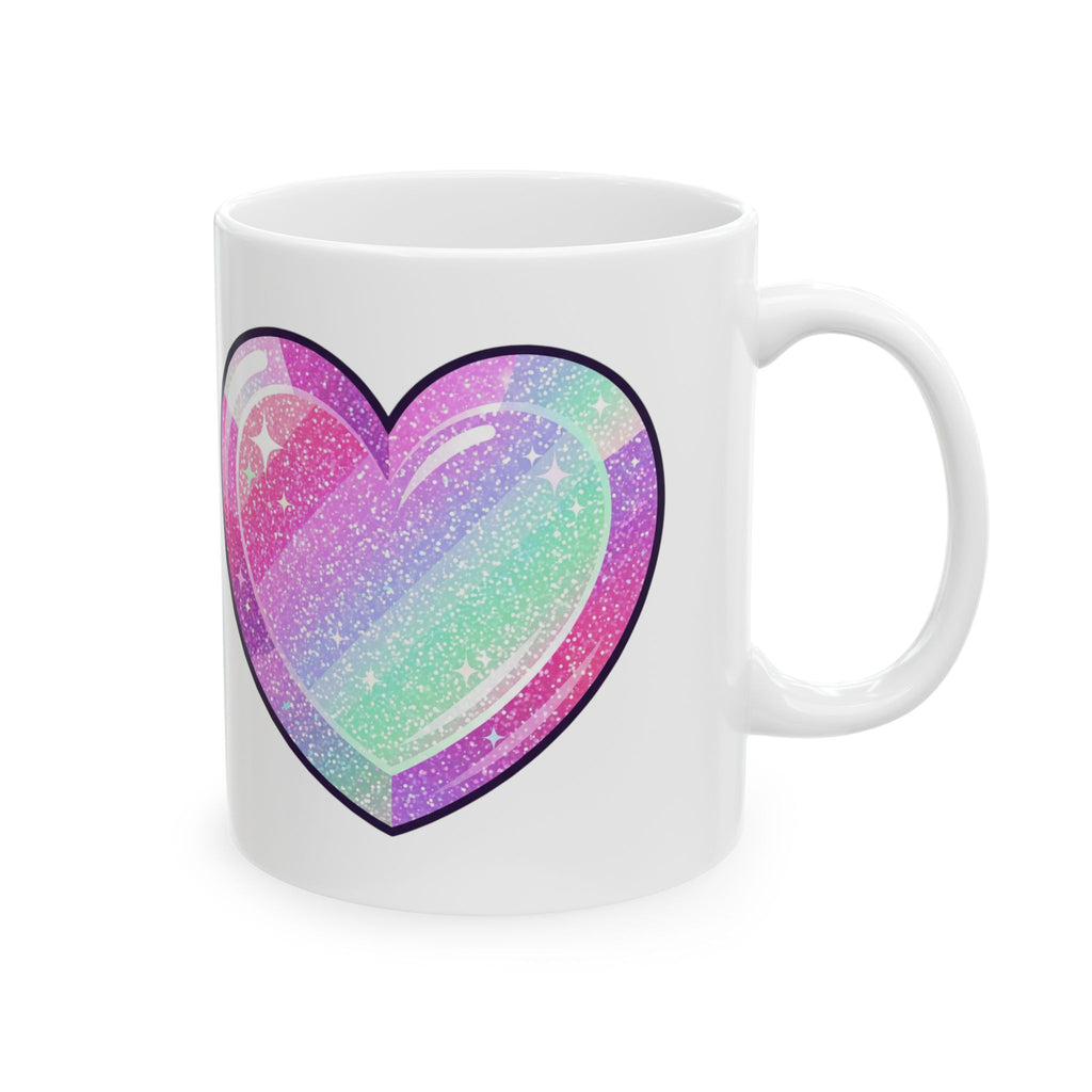 Pastel Glitter Heart Ceramic Mug — Rainbow Sparkle Coffee Cup (11oz, 15oz)