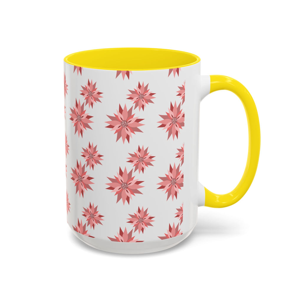 Pink Geometric Floral Accent Coffee Mug — 11/15oz