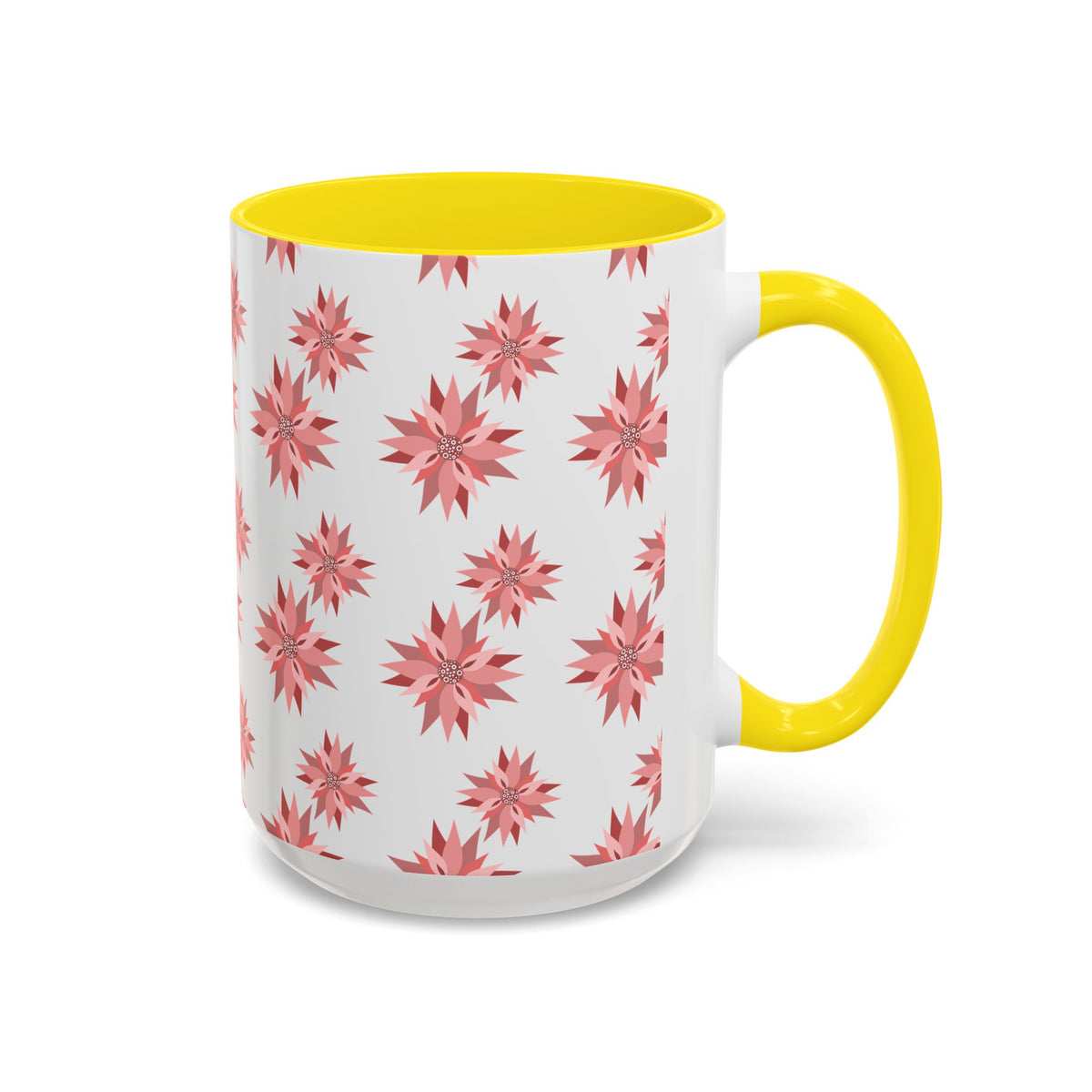 Pink Geometric Floral Accent Coffee Mug — 11/15oz