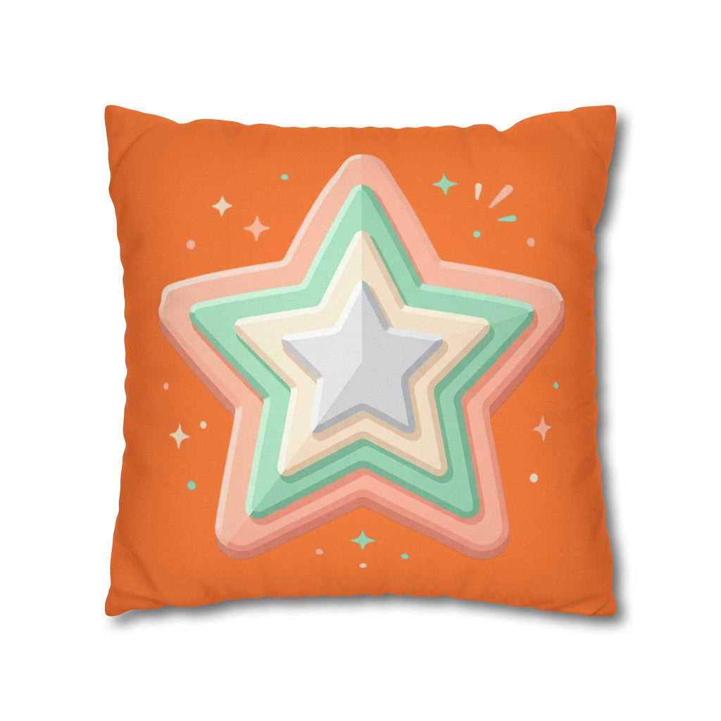 Star Shape Orange Spun Polyester Square Pillowcase