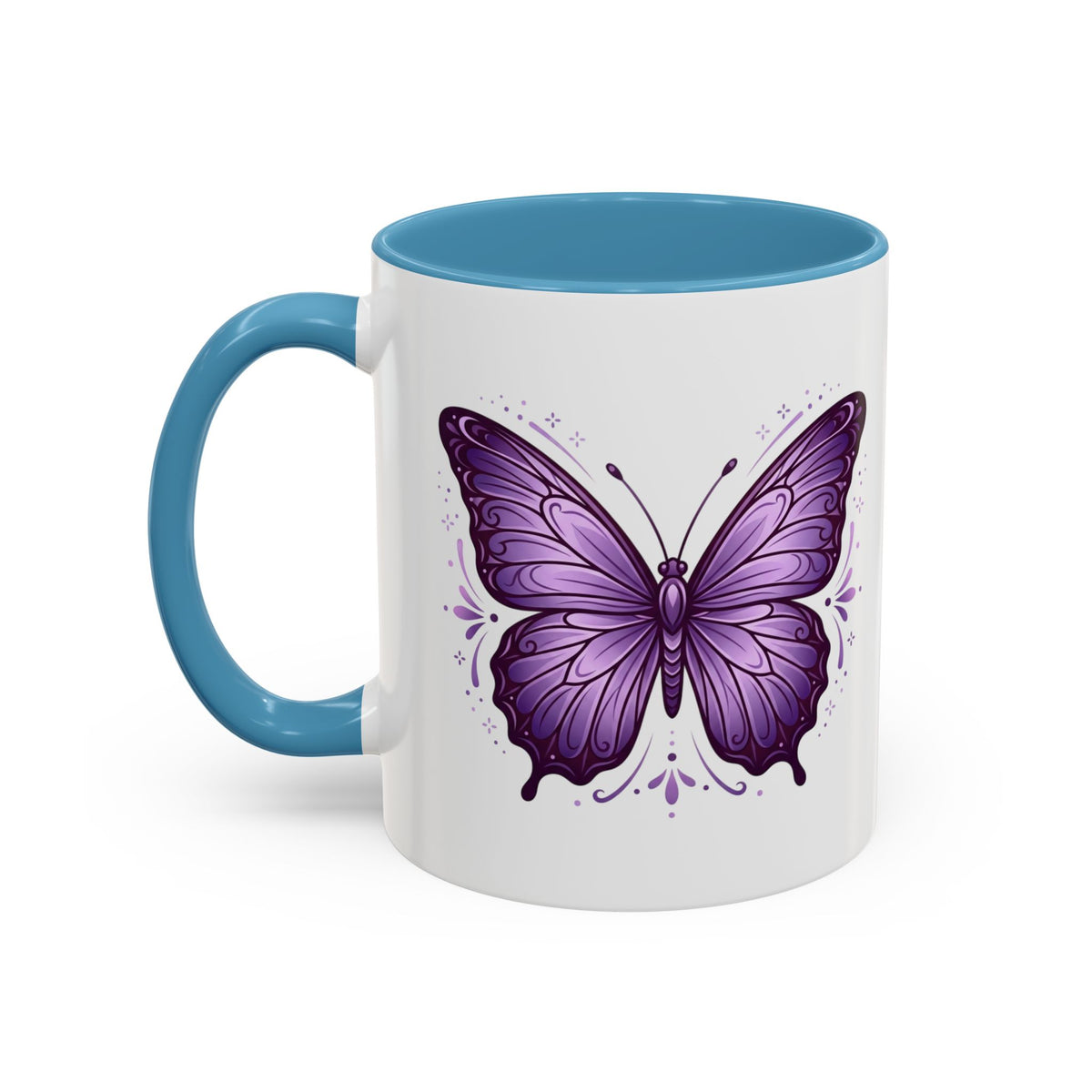 Purple Butterfly Accent Coffee Mug — 11oz & 15oz Decorative Tea Cup