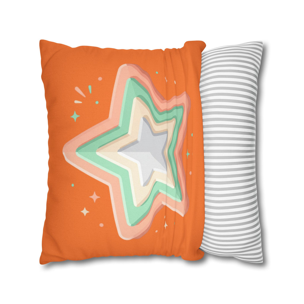 Star Shape Orange Spun Polyester Square Pillowcase