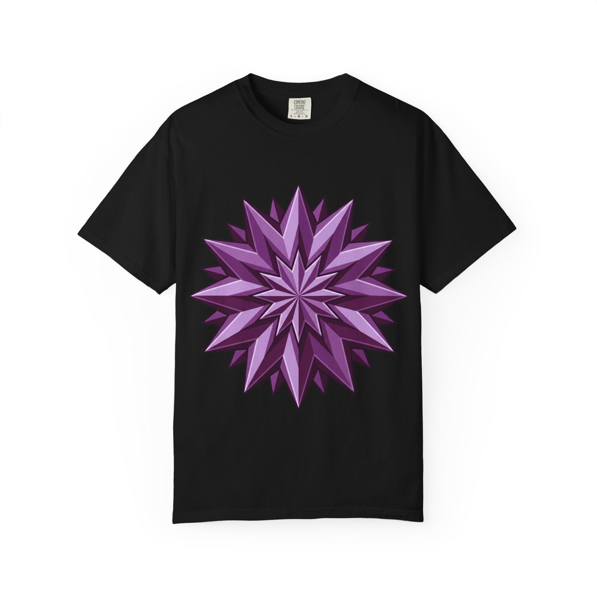 Purple Geometric Starburst T-Shirt — Bold 3D Floral Graphic Tee