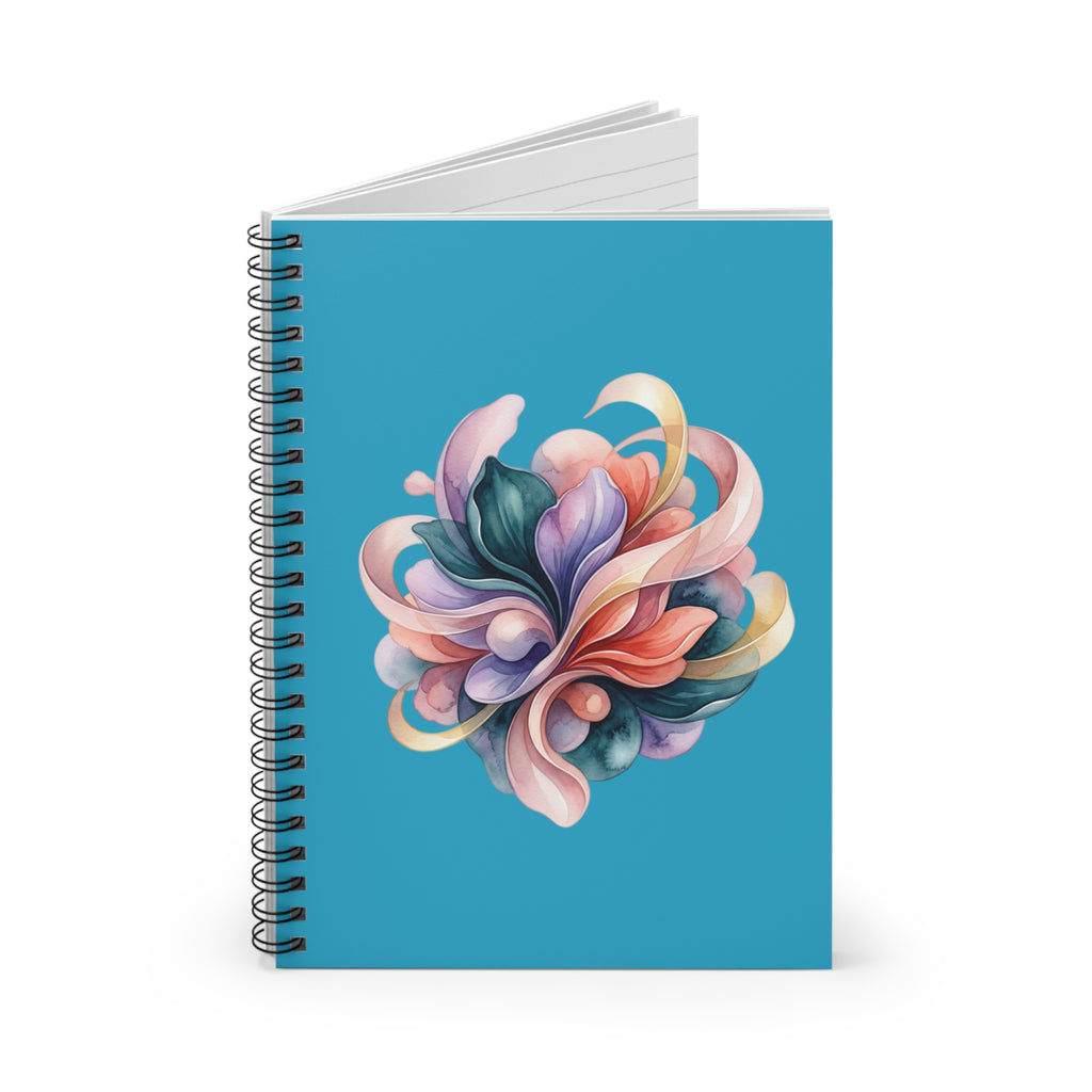 Floral Swirl Spiral Notebook — Turquoise Ruled Journal