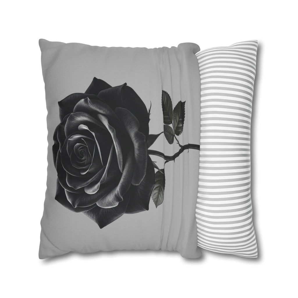 Black Rose Grey Spun Polyester Square Pillowcase