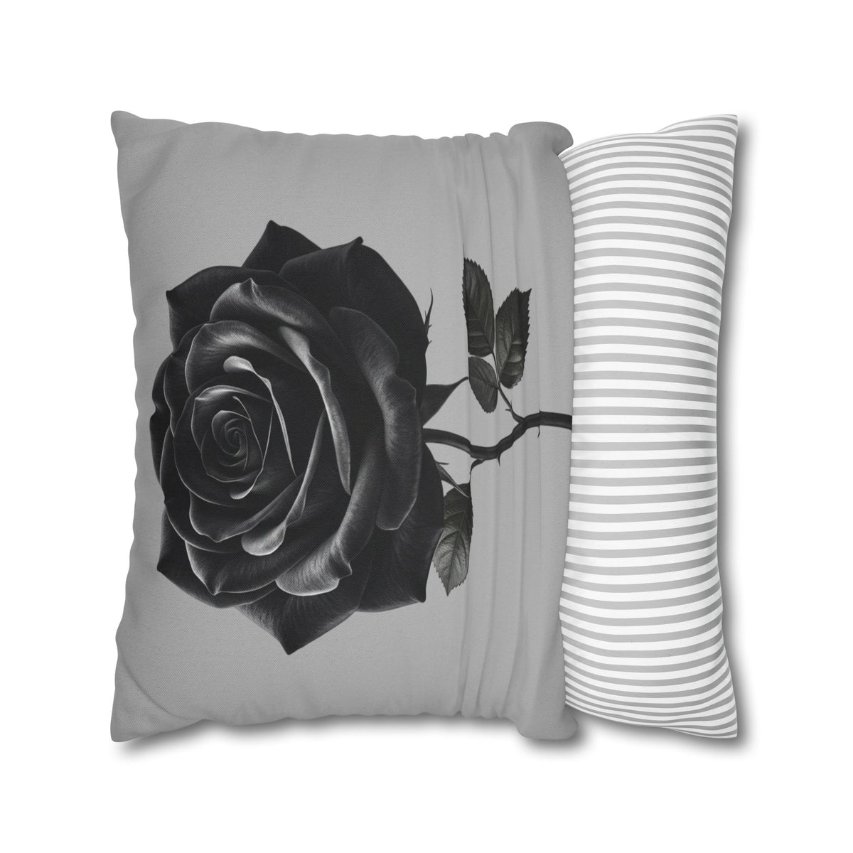 Black Rose Grey Spun Polyester Square Pillowcase