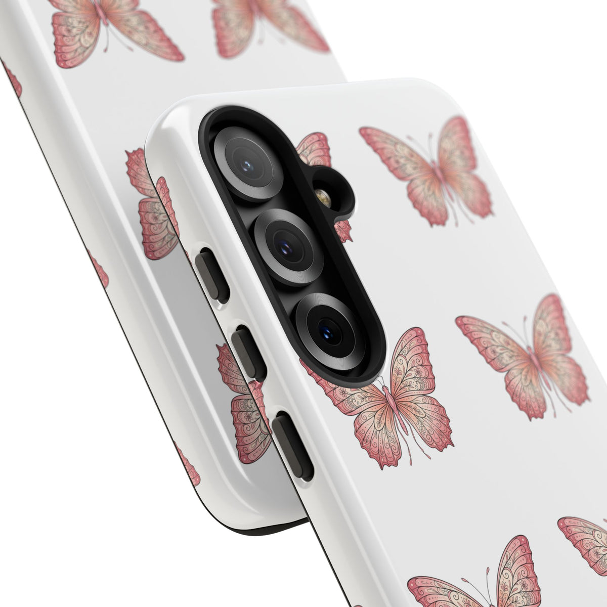 Pink Butterfly Tough Phone Case — Floral Pattern Protective Cover