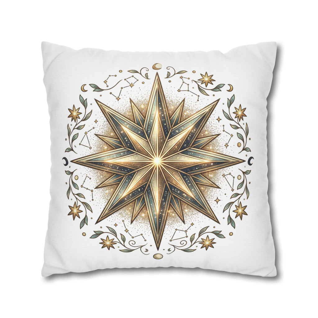 Gold Nautical Star Decorative Pillowcase — Coastal Boho Accent