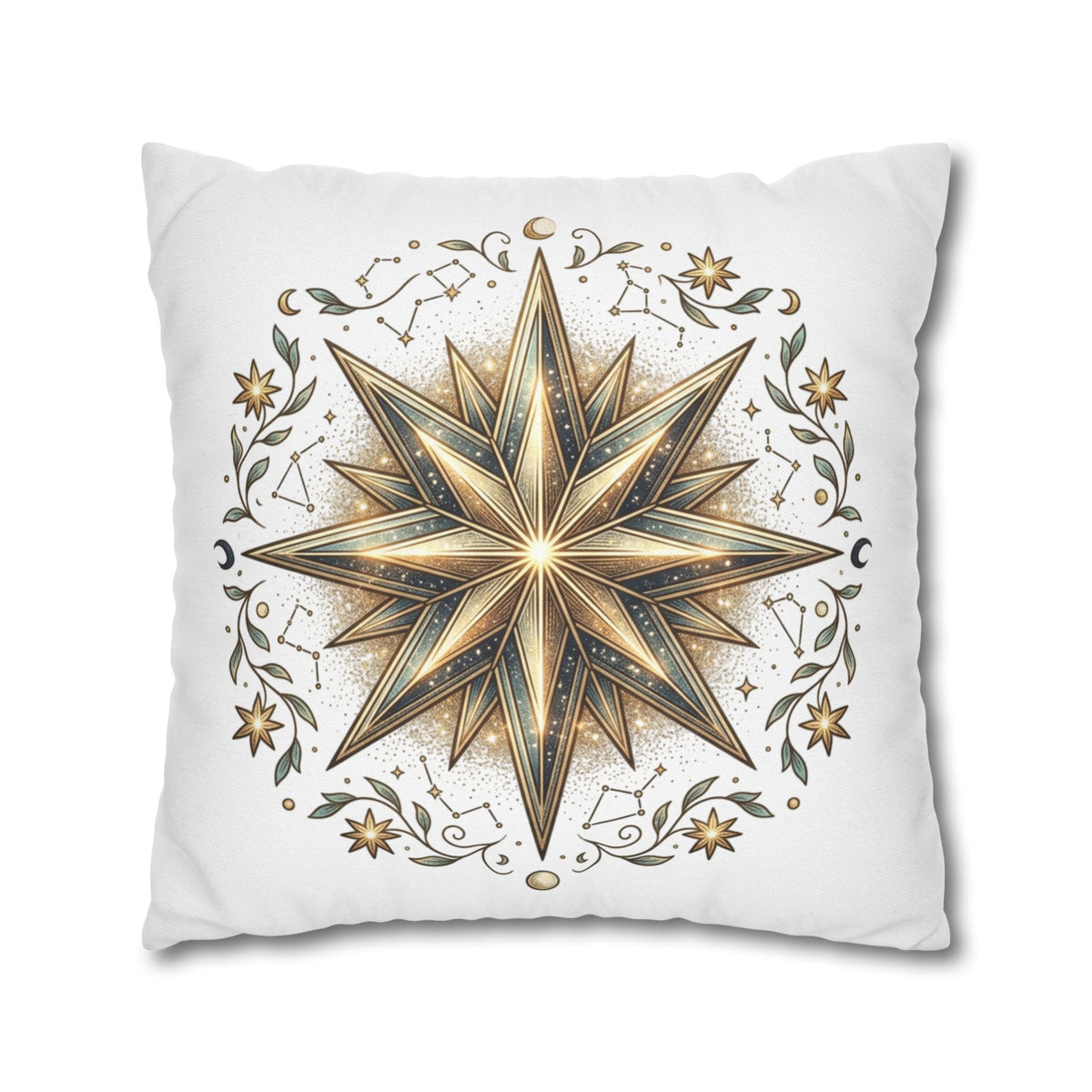 Gold Nautical Star Decorative Pillowcase — Coastal Boho Accent
