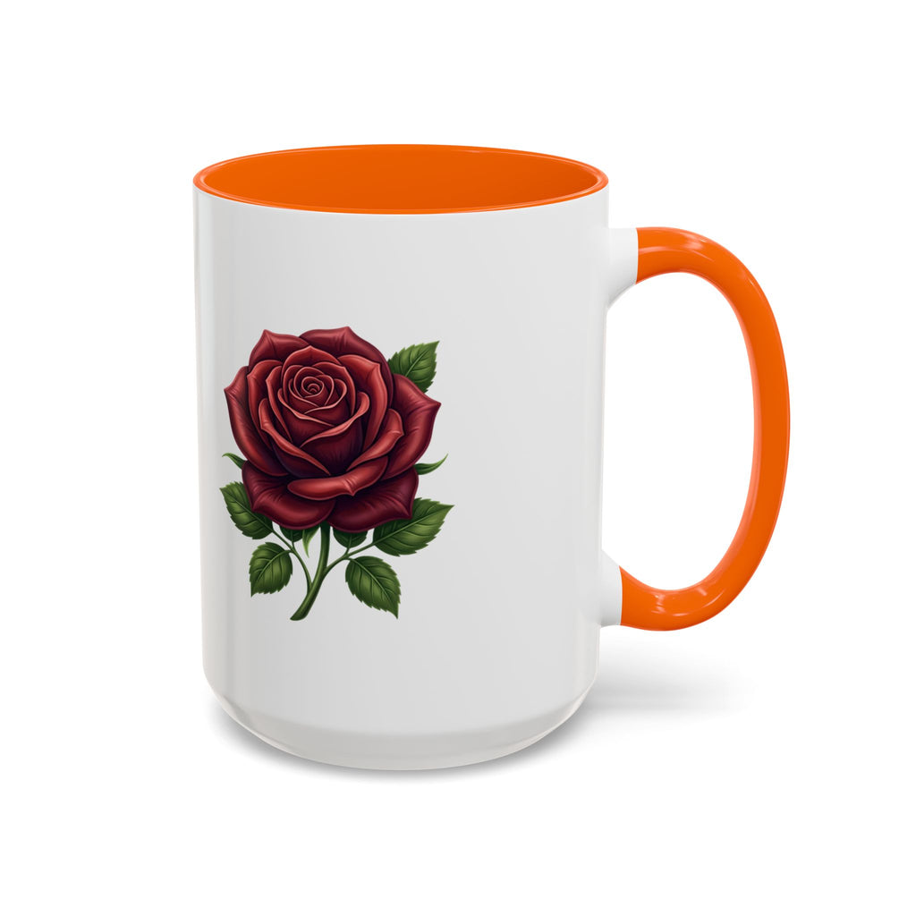 Red Rose Accent Coffee Mug — Floral Ceramic Coffee Cup (11/15oz)