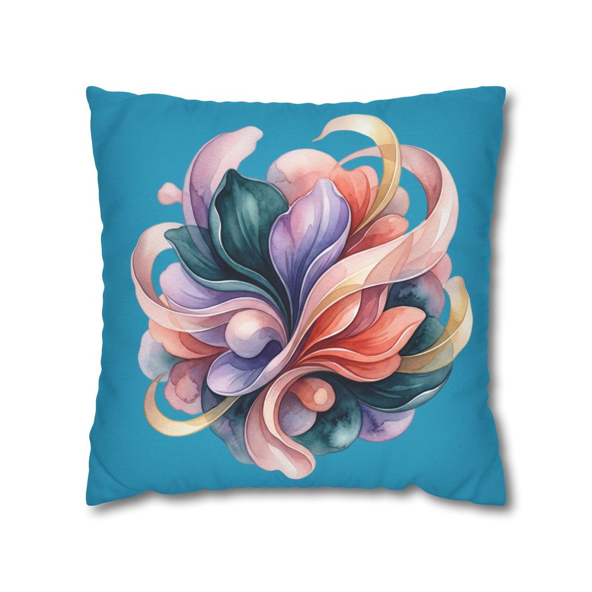 Floral Swirl Decorative Pillowcase — Colorful Abstract Blossom on Teal
