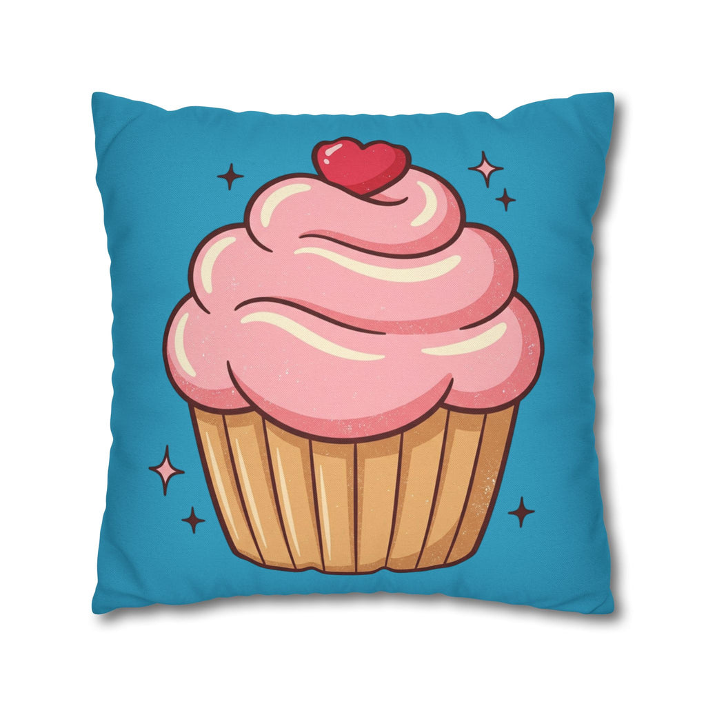 Pink Cupcake SpunPolyester Square Pillowcase- Turquoise