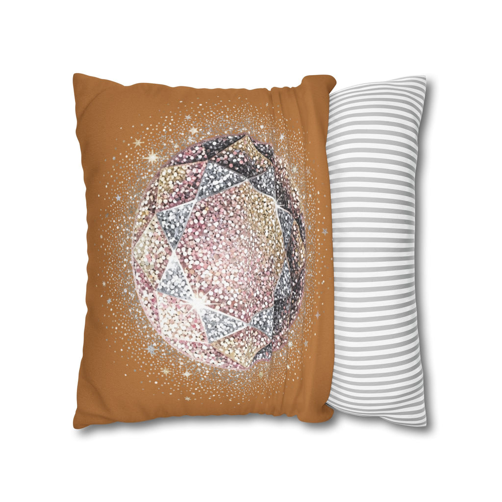 Glittery Light Brown Spun Polyester Square Pillowcase