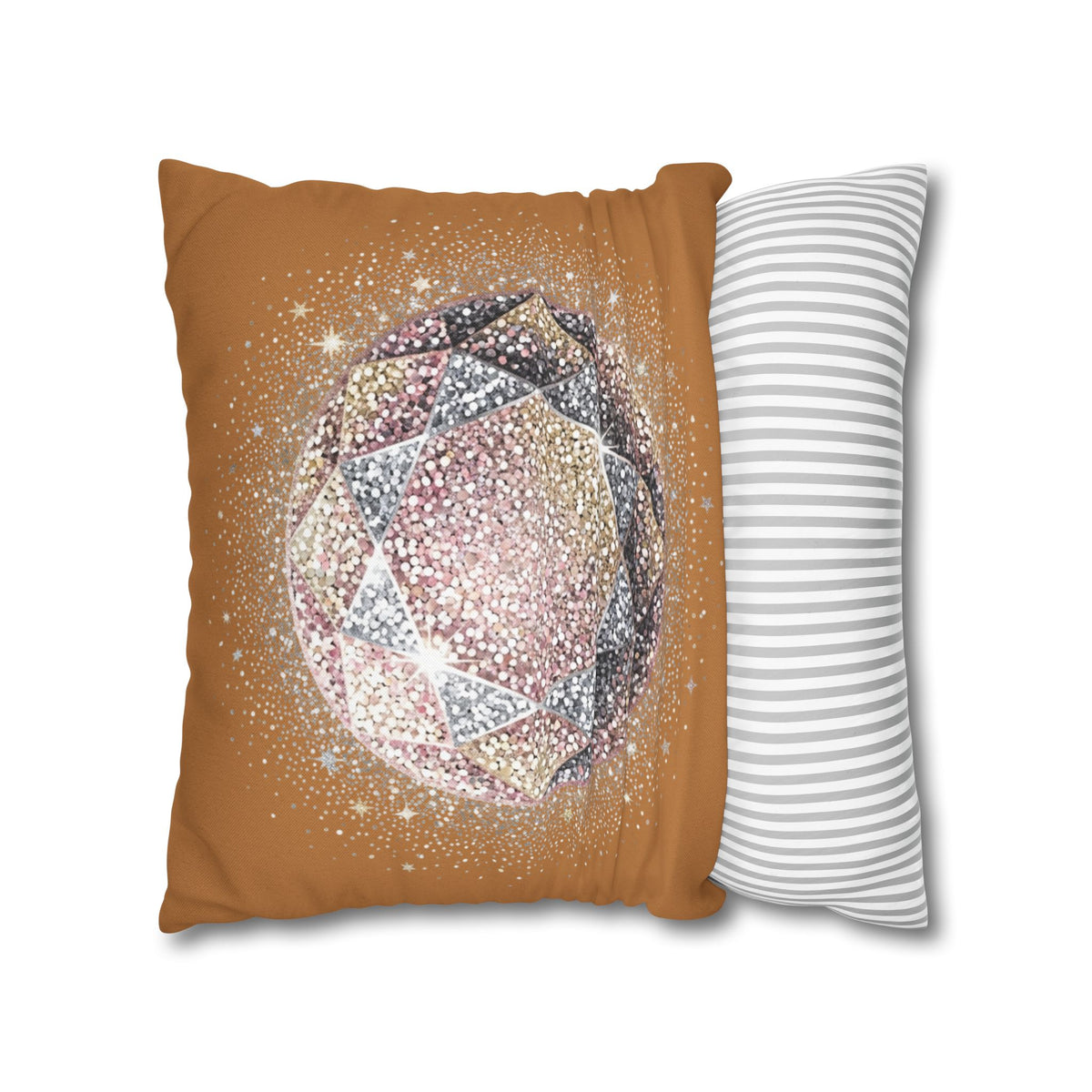 Glittery Light Brown Spun Polyester Square Pillowcase