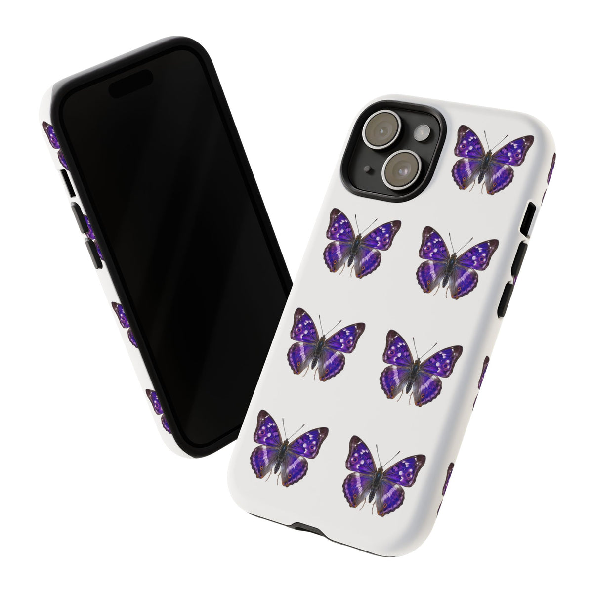 Purple Butterfly Tough Phone Case — Durable Protective iPhone Case with Repeating Butterfly Pattern