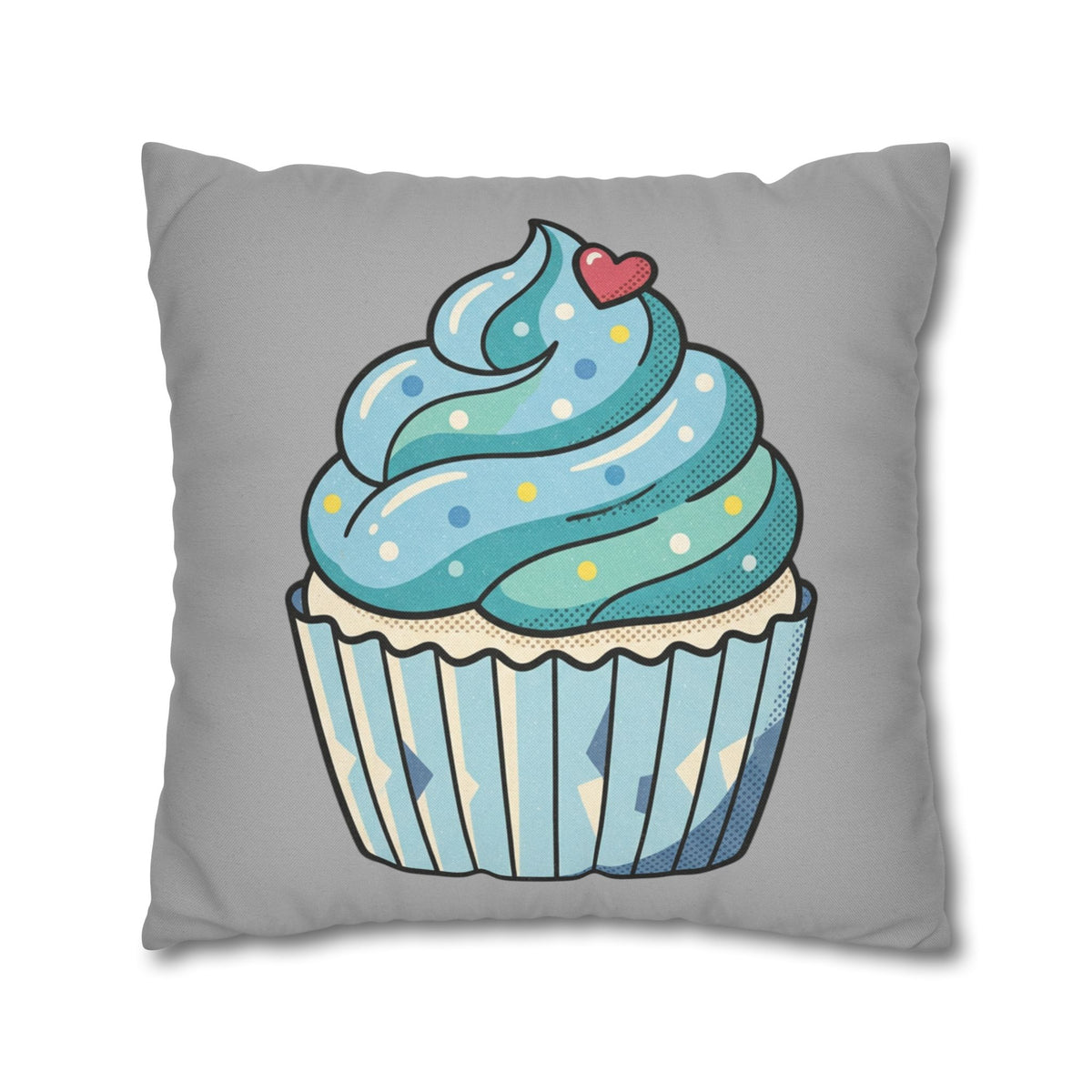 Cupcake Pillowcase — Cute Blue Dessert Decorative Throw Pillow- Light Grey