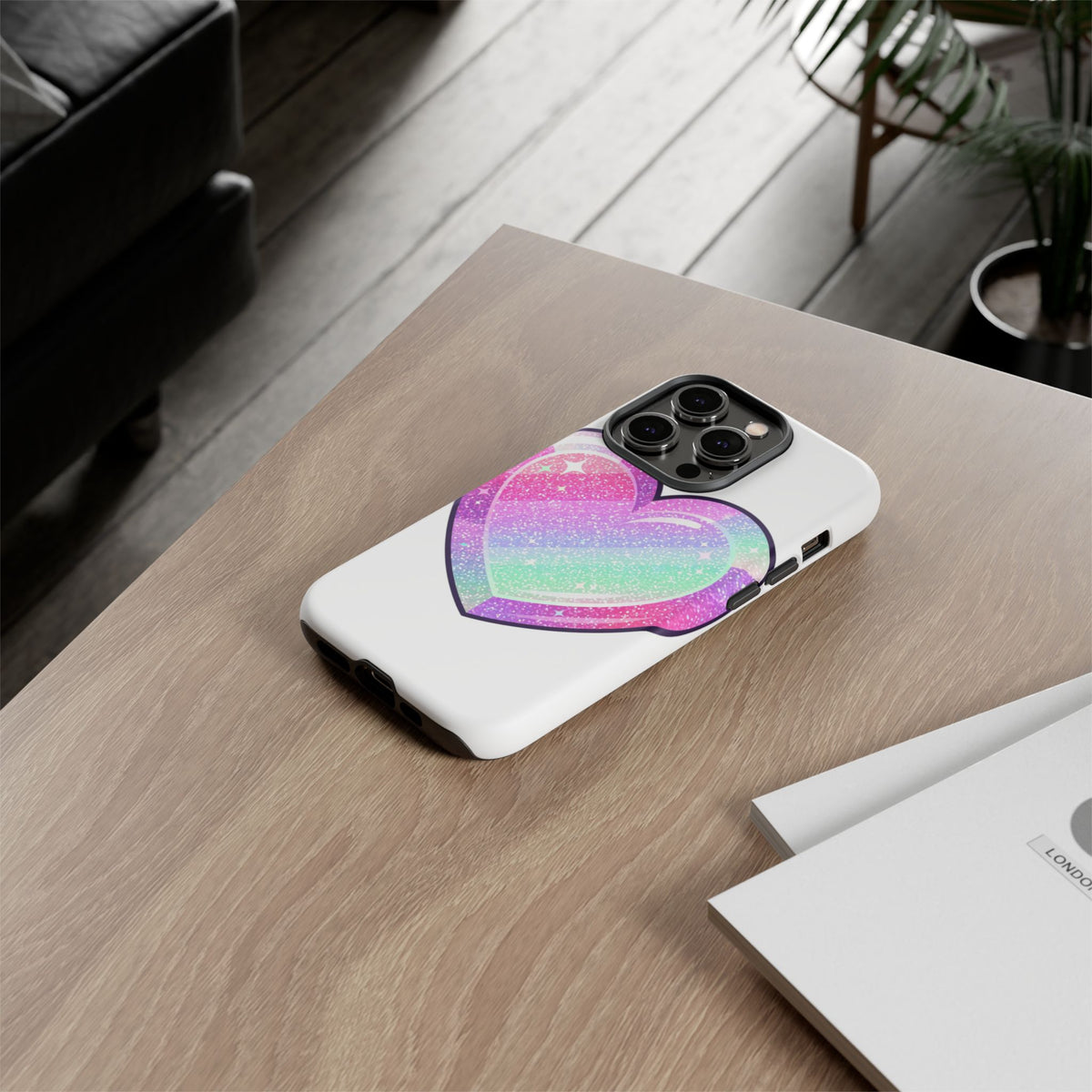 Pastel Glitter Heart Tough Phone Case — Cute Protective Phone Cover