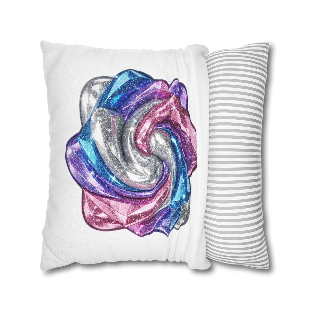 3D Glitter Design White Spun Polyester Square Pillowcase