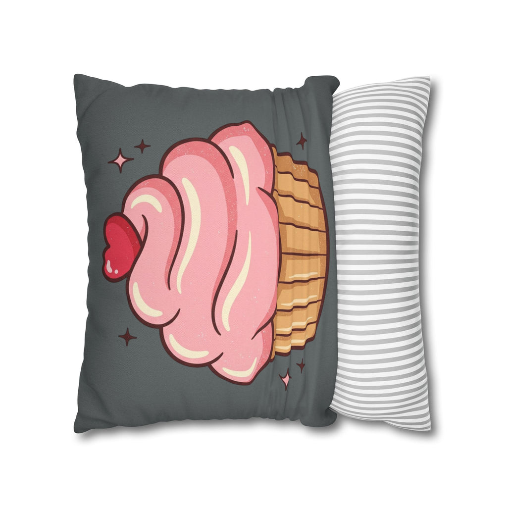 Pink Cup Cake Spun Polyester Square Pillowcase- Dark Grey