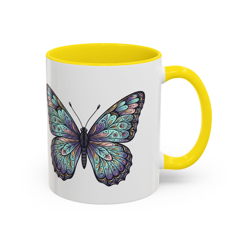 Butterfly Accent Coffee Mug — Teal Mandala Wing Design (11/15oz)