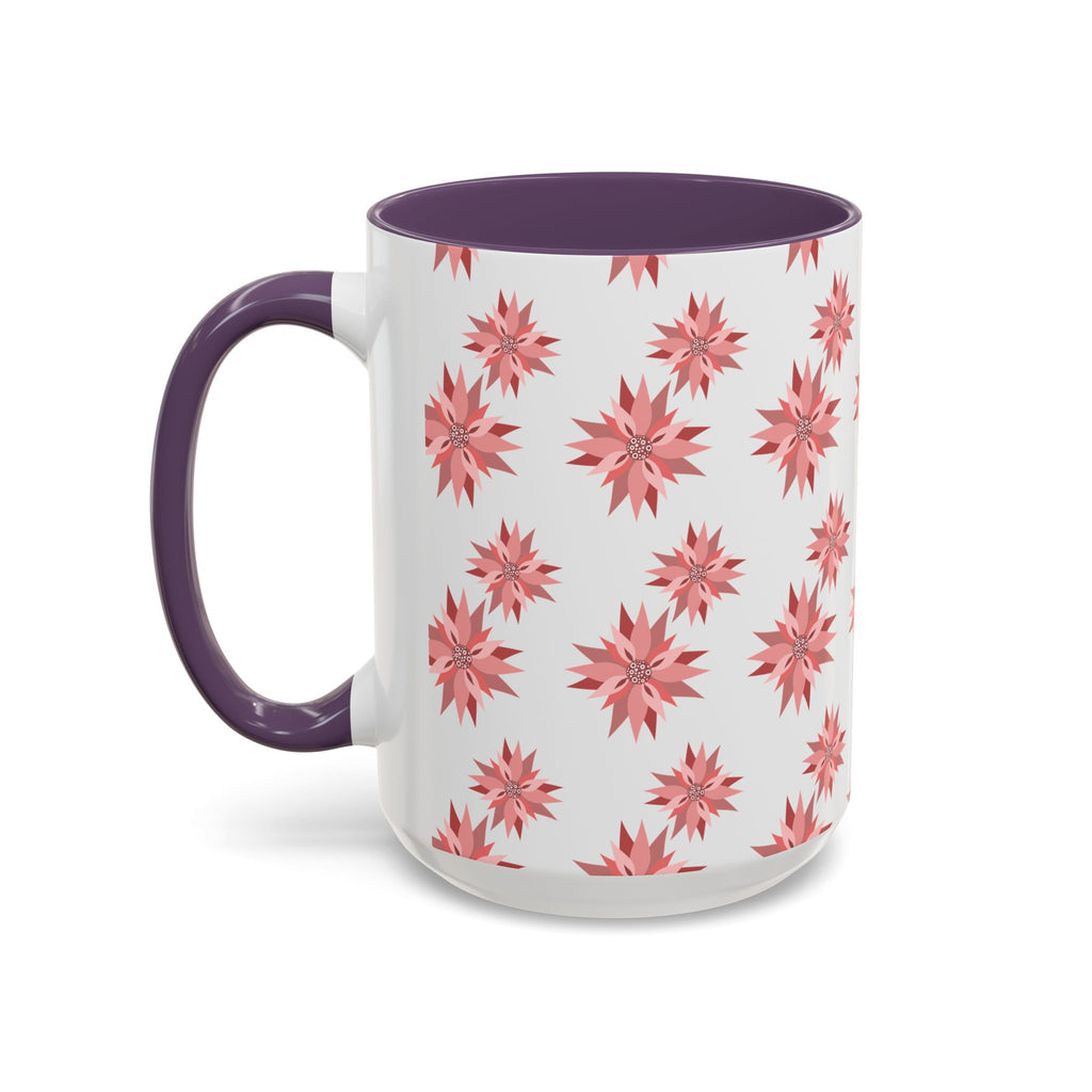 Pink Geometric Floral Accent Coffee Mug — 11/15oz