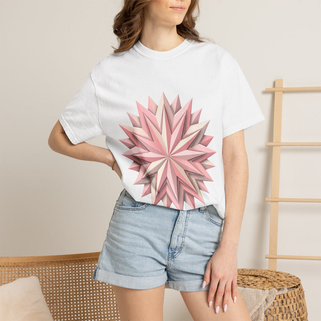 Geometric Rose Star T-Shirt — Pink 3D Origami Floral Tee