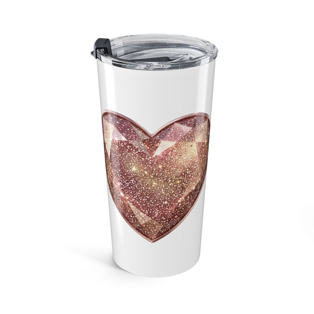 20oz Rose Gold Glitter Heart Tumbler — Stainless Travel Cup- White