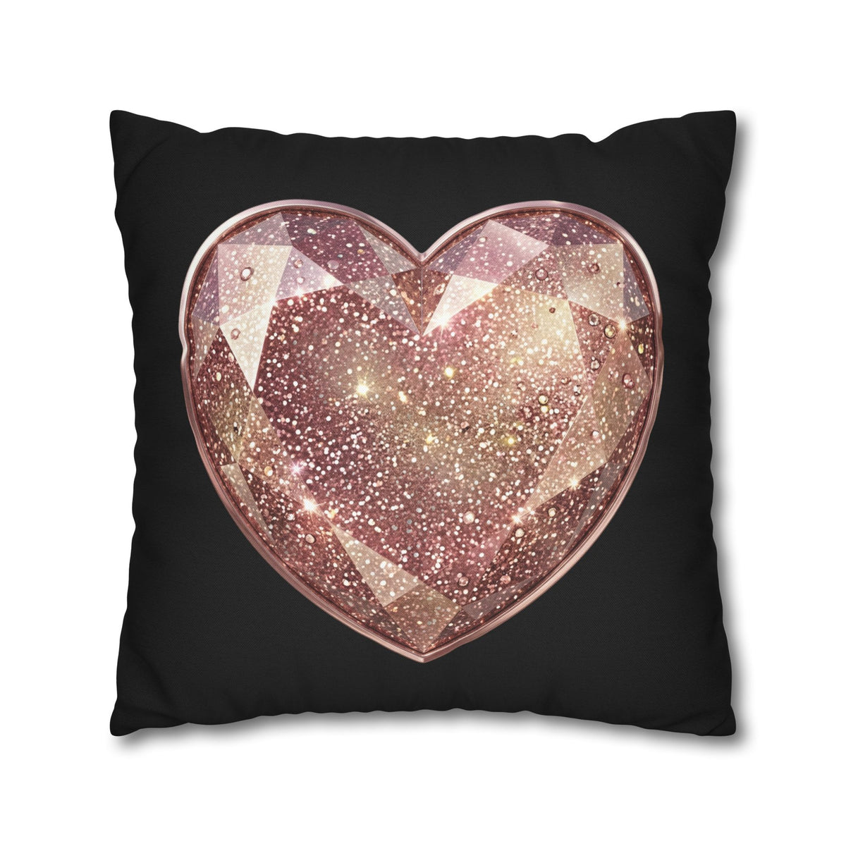 Glitter Rose Gold Crystal Heart Pillowcase- Black