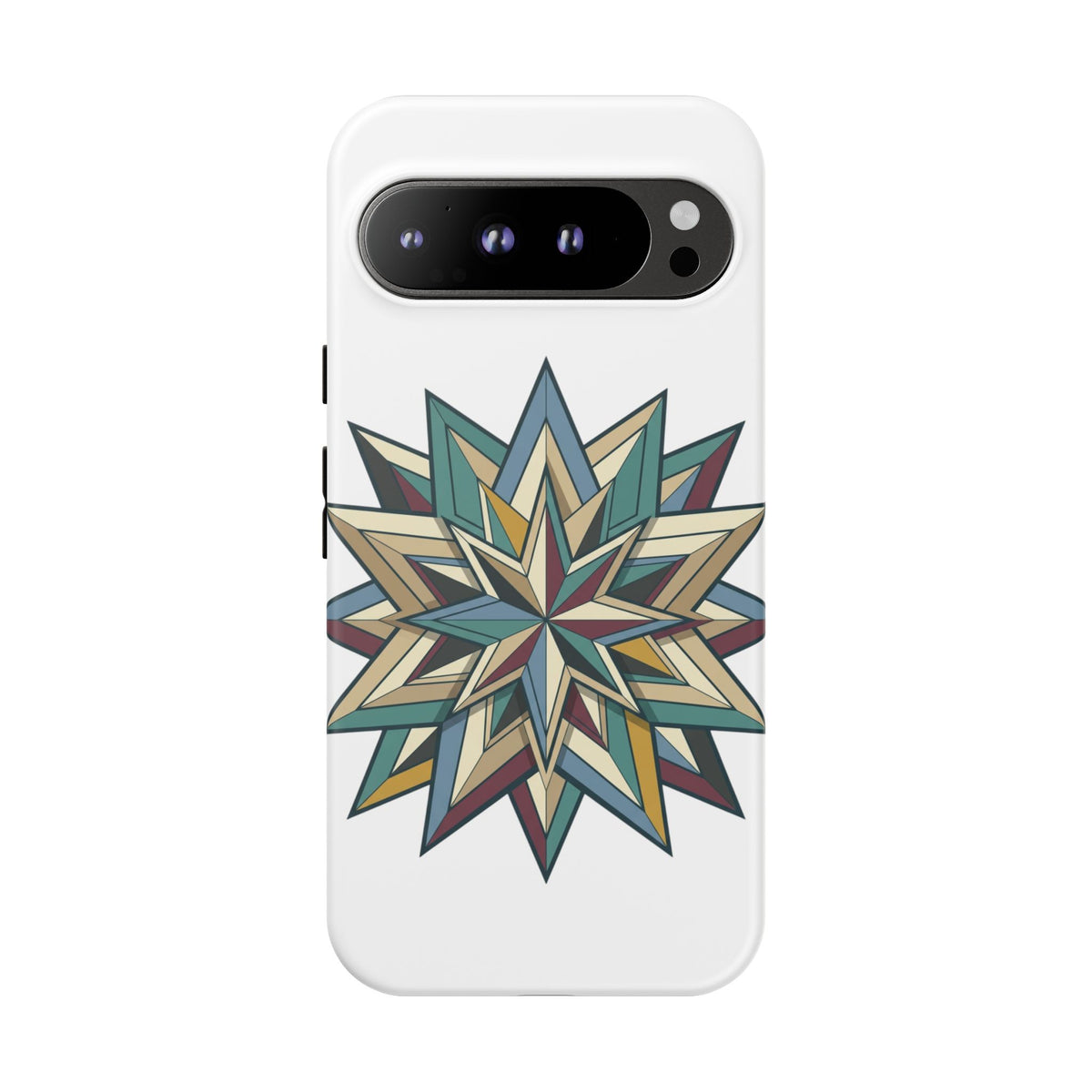 Geometric Star Phone Case — Teal & Earthtone Mandala Design